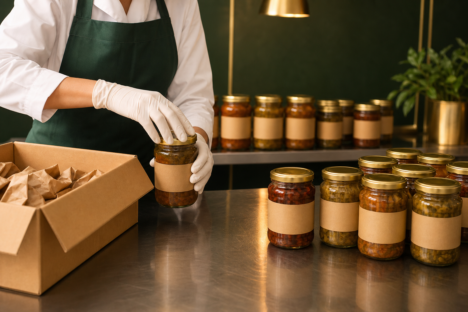 Hygienic packing of sealed RK Royal pickle jars ready for dispatch